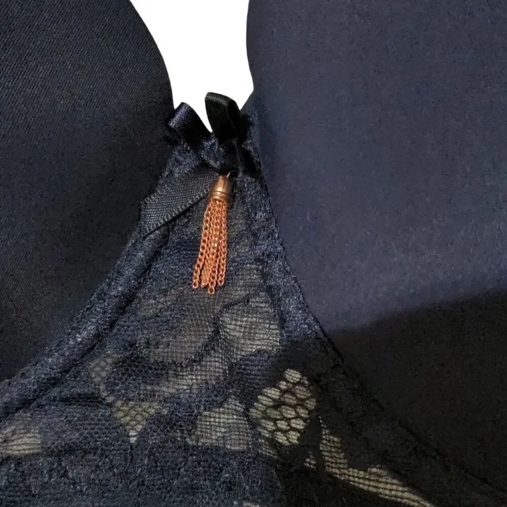 Rachel Roy navy‎ smooth cup underwire lace bra